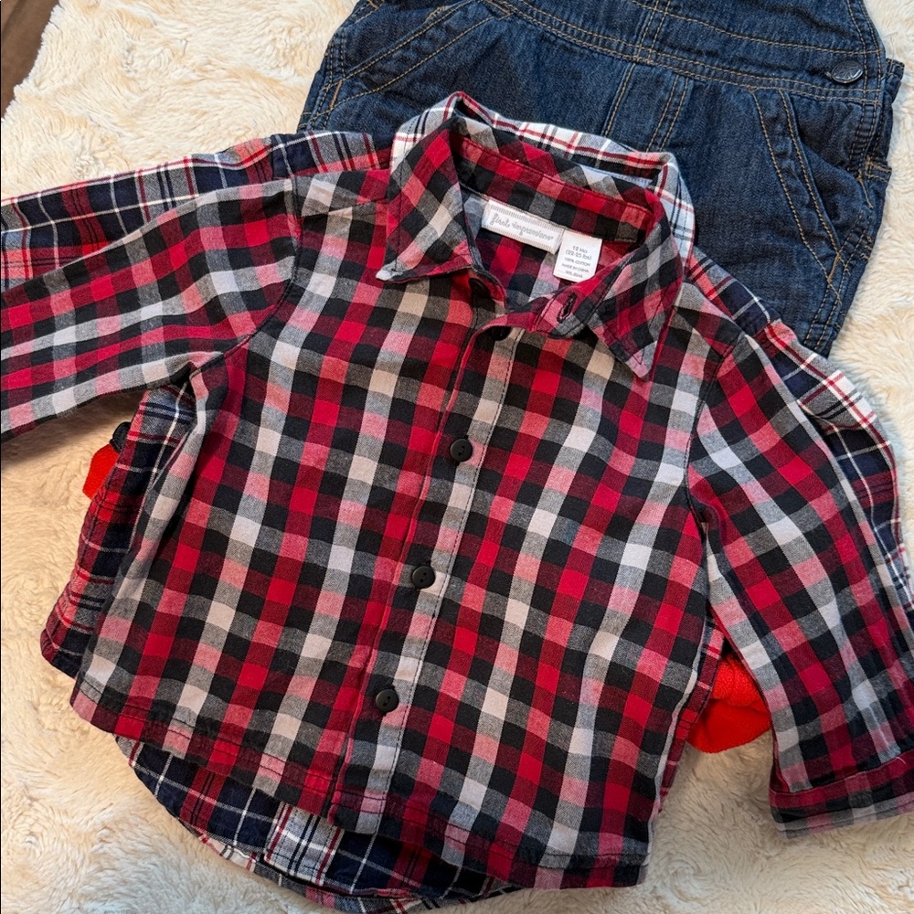 OshKosh B'gosh Overall with 2 button down shirts. - Picture 6 of 8